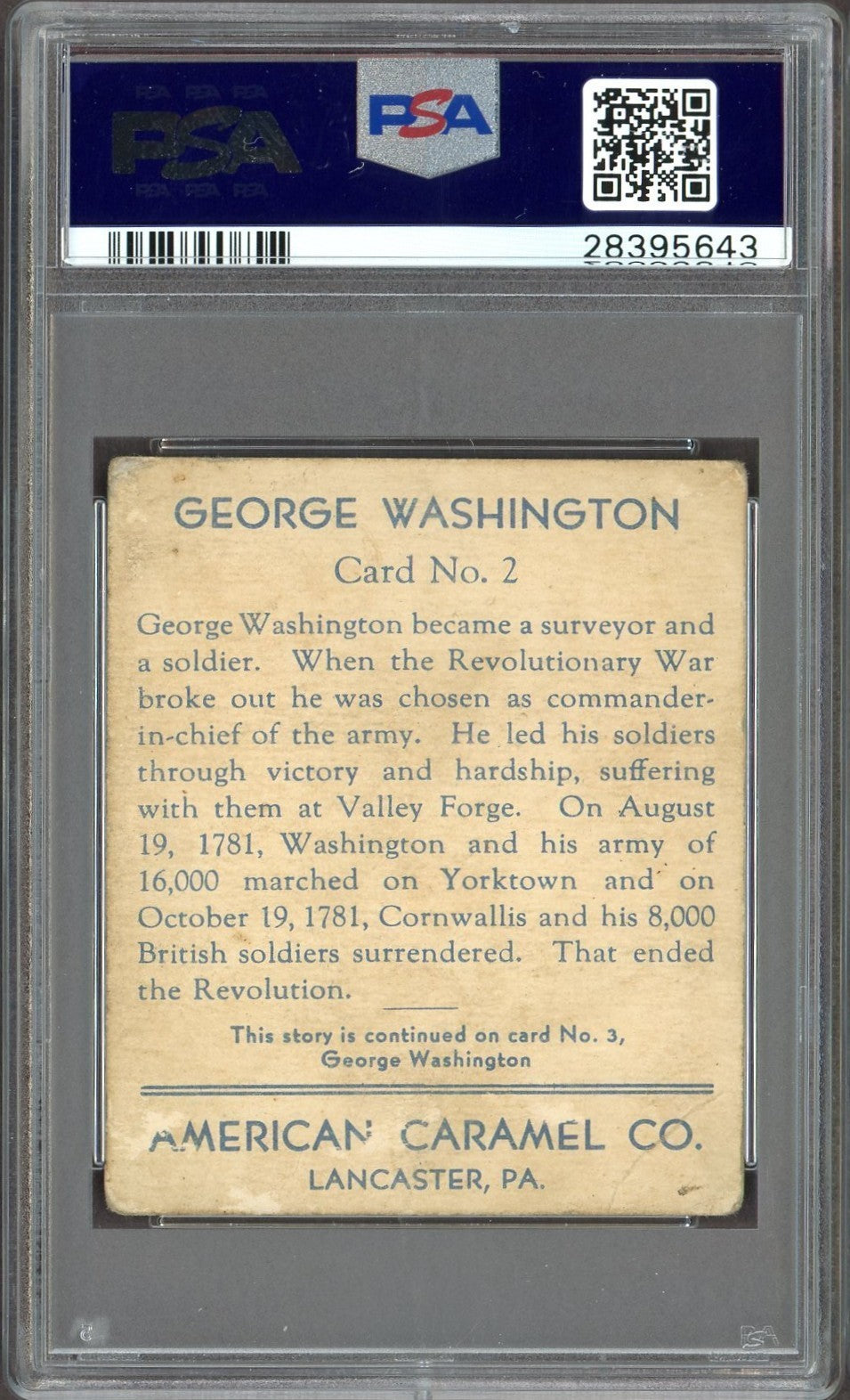 1930 R14 Am. Caramel Historical Characters #2 George Washington (PSA 3 VG)1