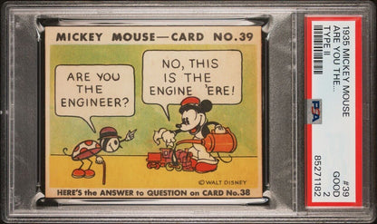 1935 R89 Mickey Mouse Gum Card #39 Are You The Engineer (PSA 2 Good) Type II