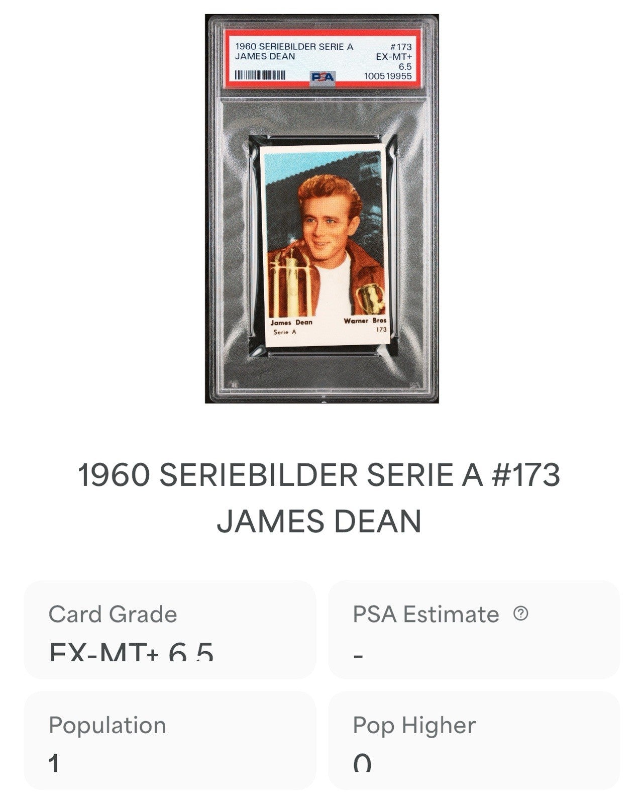 1960 Seriebilder Serie A James Dean #173 (PSA 6.5 EX) Top Pop 1/11