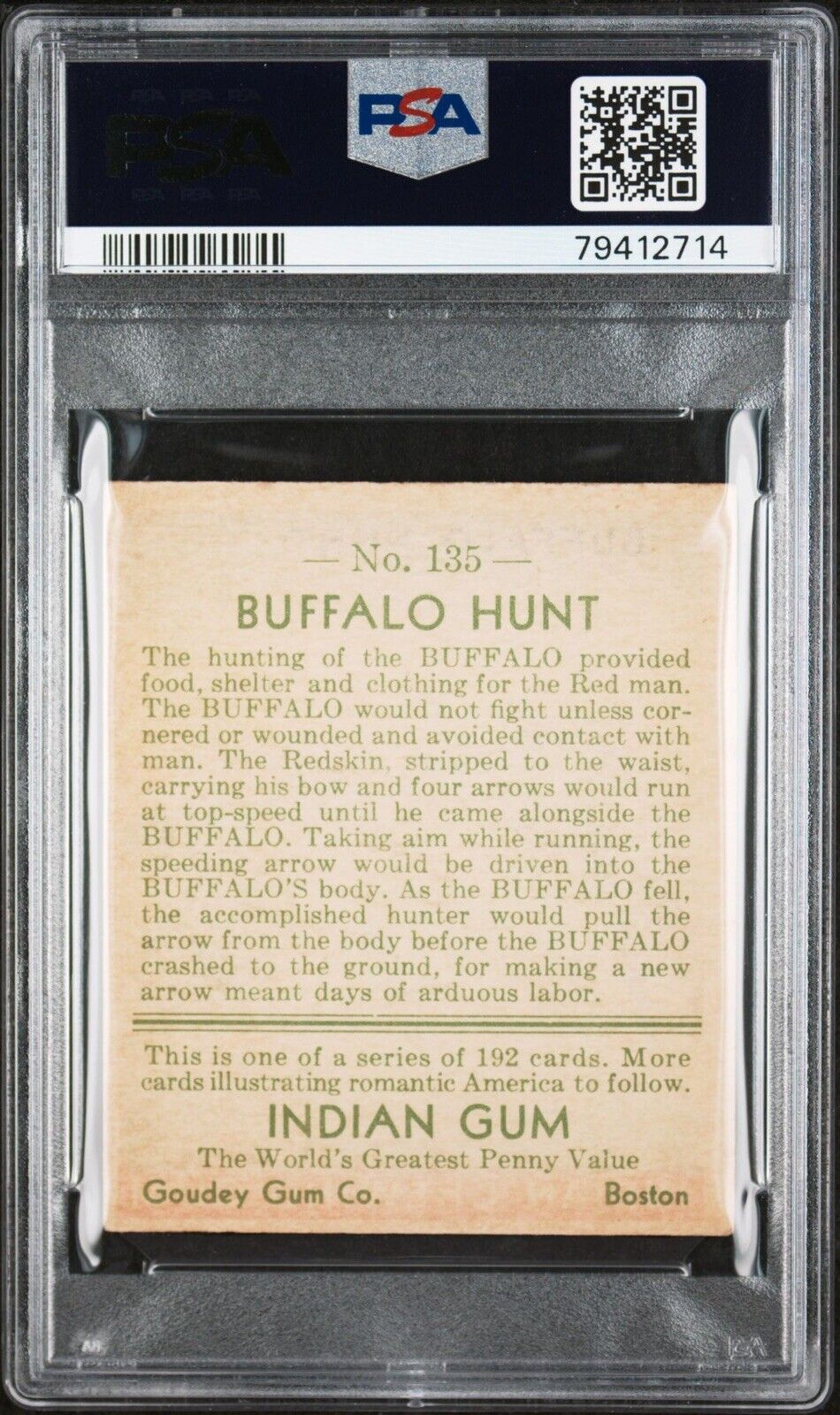 1933 INDIAN GUM #135 (192) BUFFALO HUNT. PSA 6