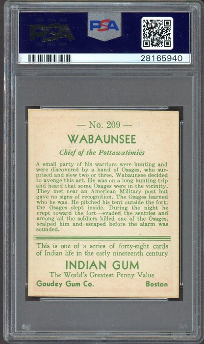 1933 Goudey Indian Gum (Series of 48) #209 Wabaunsee (PSA 5 EX)