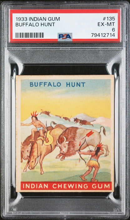 1933 INDIAN GUM #135 (192) BUFFALO HUNT. PSA 6