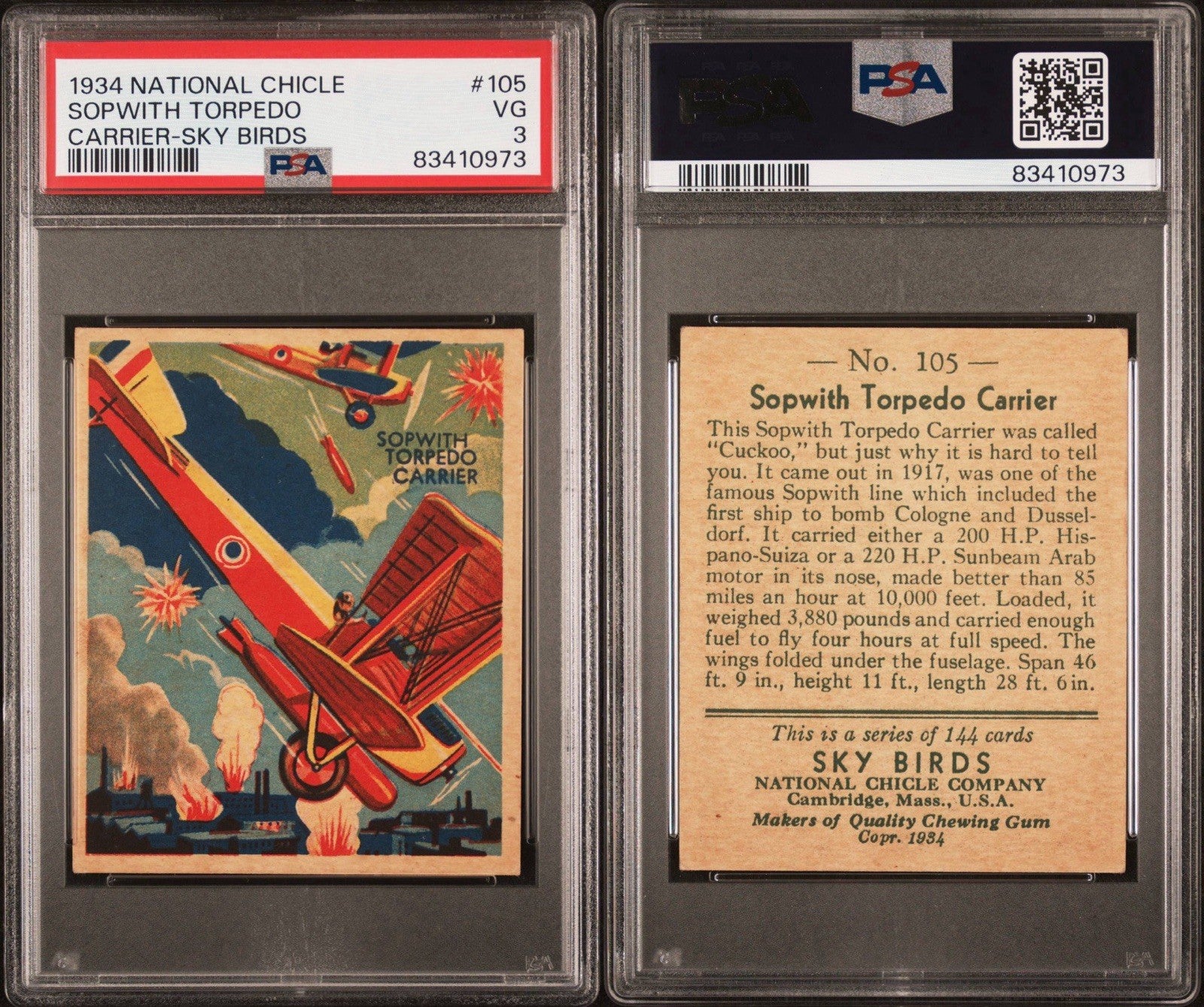 1934 National Chicle Sky Birds Sopwith Torpedo Carrier (PSA 5 EX) #105 High2
