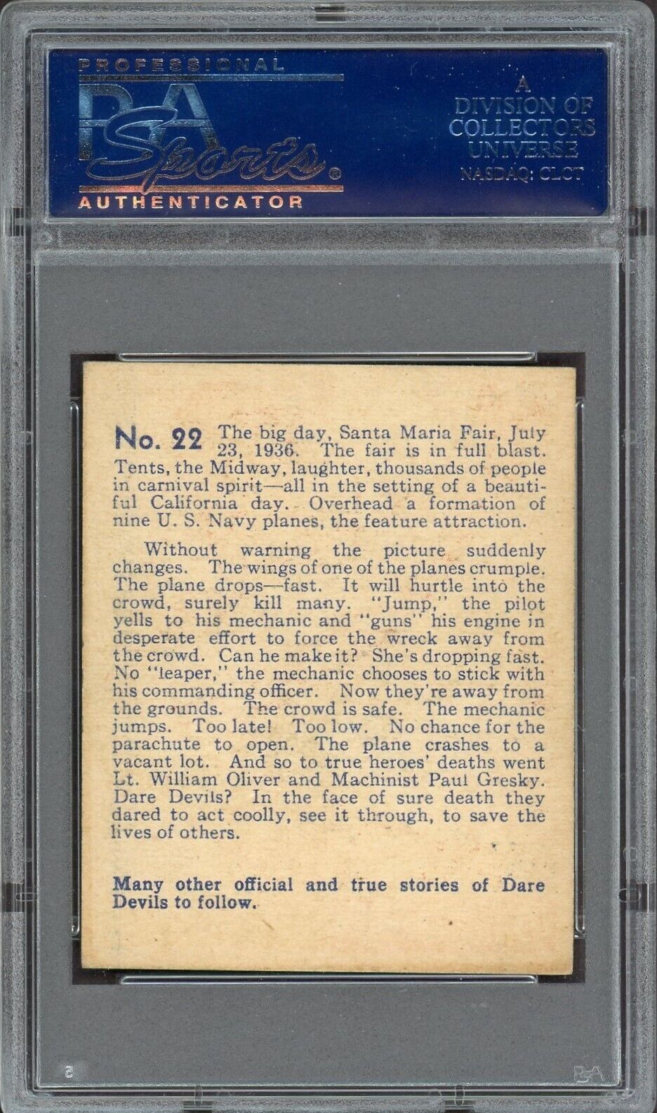 1933 R39 N. Chicle Dare Devils #22 U.S. Navy Men Choose Death PSA 7 NM Centered