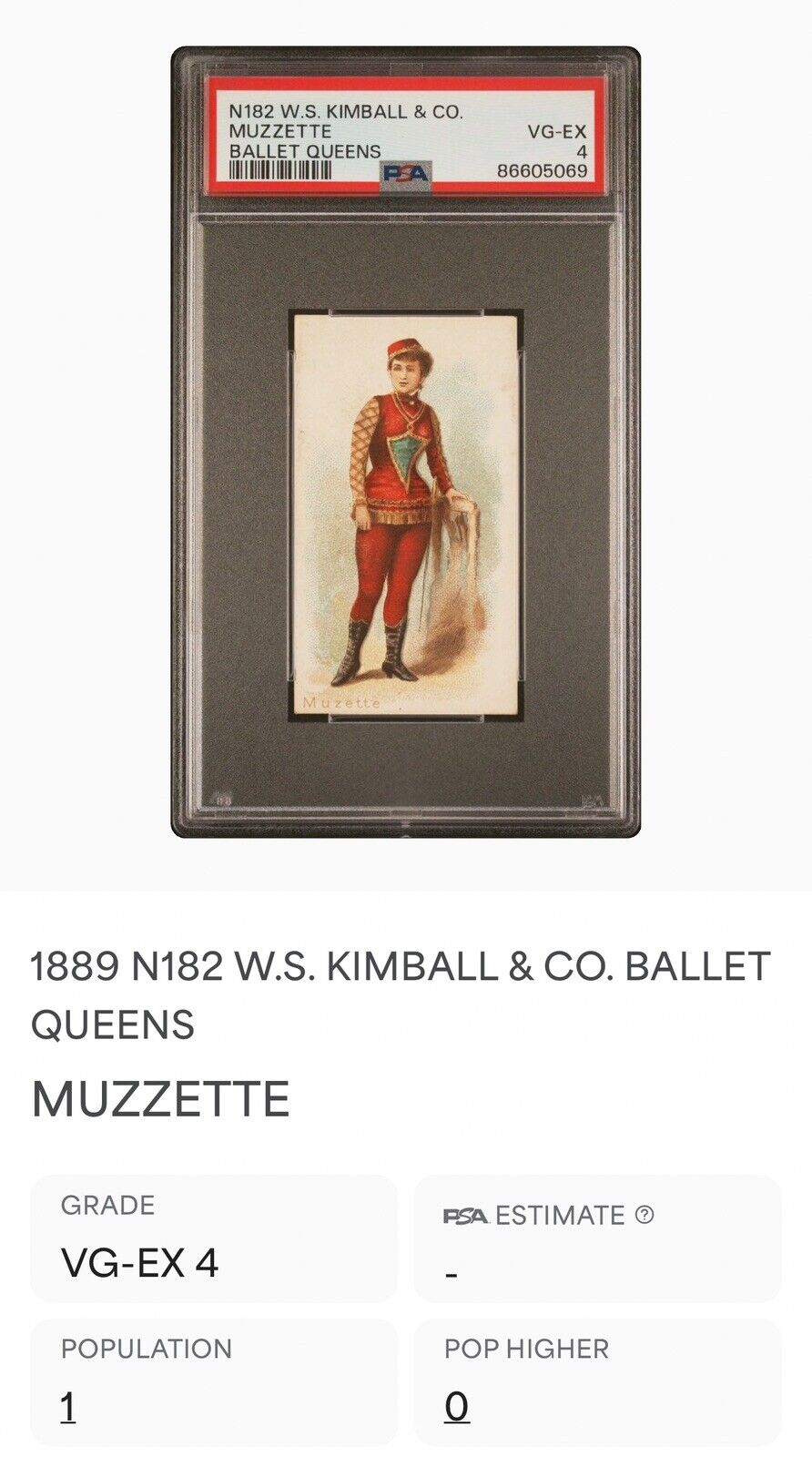 1889 W.S. Kimball & Co N182 BALLET QUEENS Muzzette (PSA 4 VG/EX) None Higher