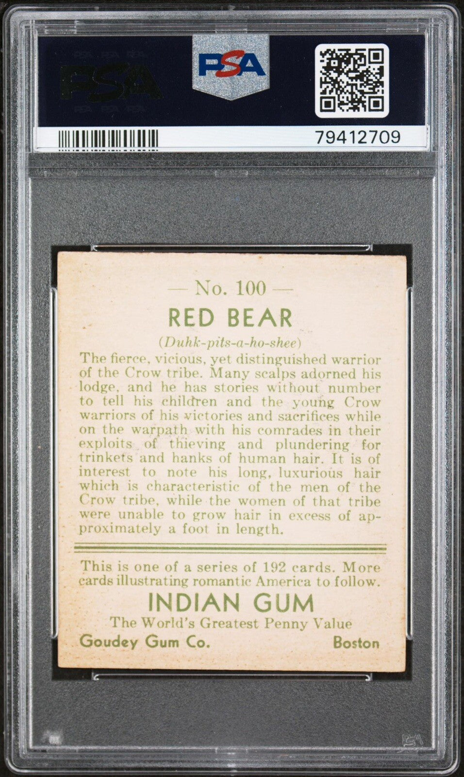 1933 Red Bear Indian Gum #100 (PSA 5.5 EX+)1