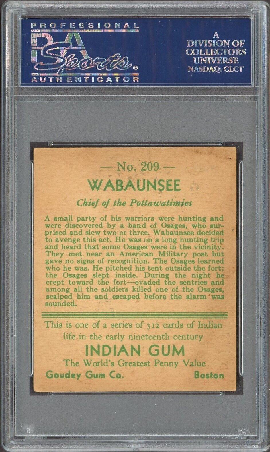 1933 Goudey Indian Gum (Series of 312 WHITE) #209 Wabaunsee (PSA 4 VG/EX) WHITE