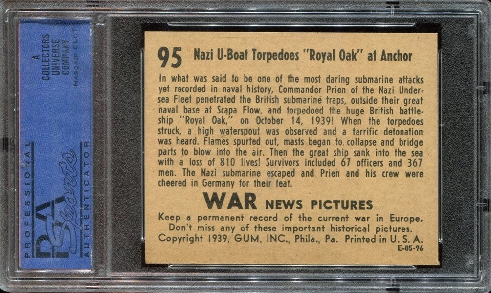 1939 WAR NEWS PICTURES #95 Nazi U-Boat Torpedoes "Royal Oak" (PSA 8 NM/MT)1