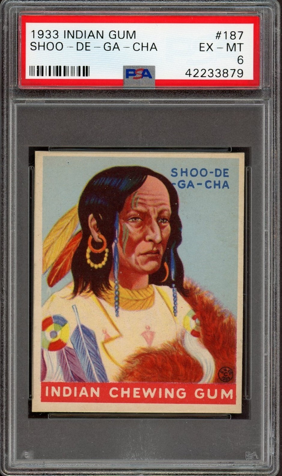 1933 Goudey INDIAN GUM (Series of 48) #187 Shoo De Ga Cha (PSA 6 EX/MT)0