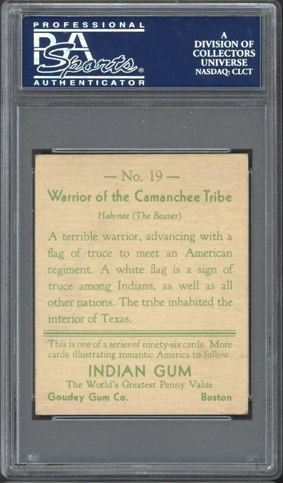 1933 Goudey INDIAN GUM (Series of 96) #19 Camanchee Tribe (PSA 4 VG/EX)