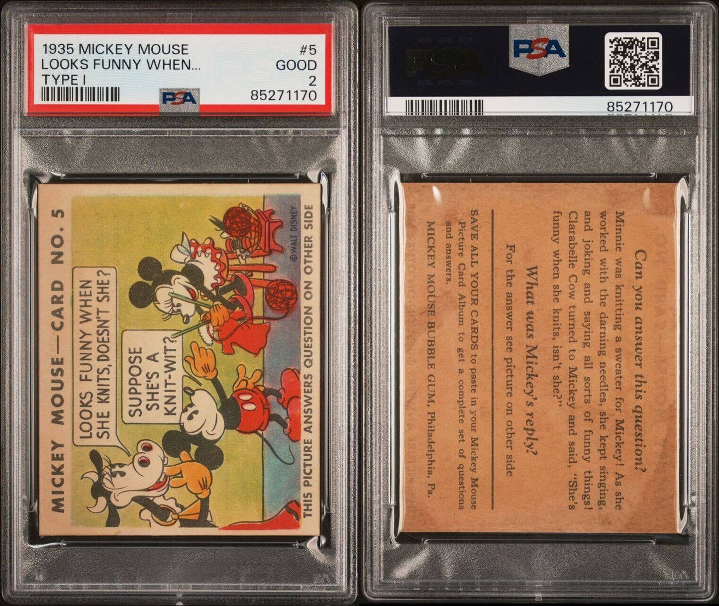 1935 R89 Mickey Mouse Gum Card #5 Looks Funny When... (PSA 2 Good) Type I