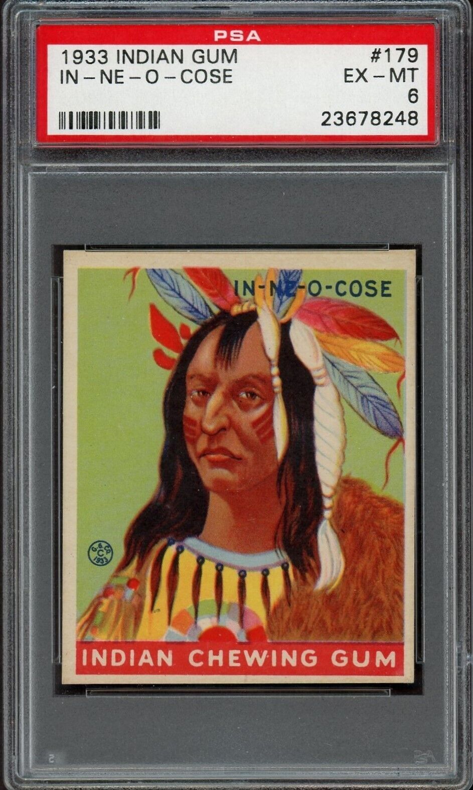 1933 Goudey Indian Gum (Series of 48) #179 IN-NE-O-COSE (PSA 6 EX/MT)