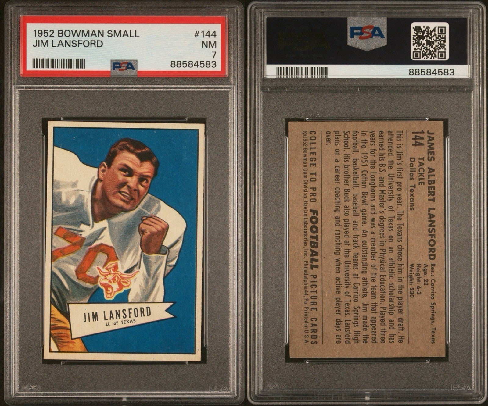 1952 Bowman Small Football #144 Jim Lansford (PSA 7 NM) Rookie2