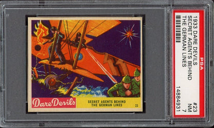 1933 R39 N. Chicle Dare Devils #23 Secret Agents Behind German Lines (PSA 7 NM)