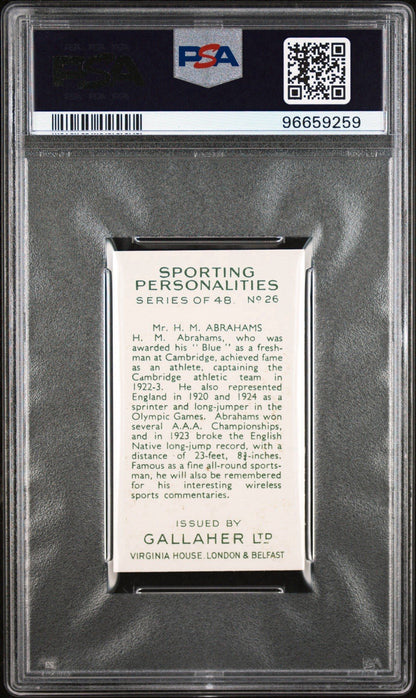 1936 Gallaher Sporting Personalities #26 H.M. Abrahams (PSA 6 EX/MT)1