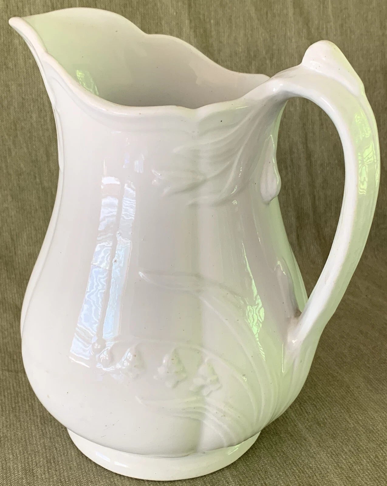 1860's W. Baker & Co. W.B. & Co. Fenton Pearl White Ironstone PITCHER (9")1