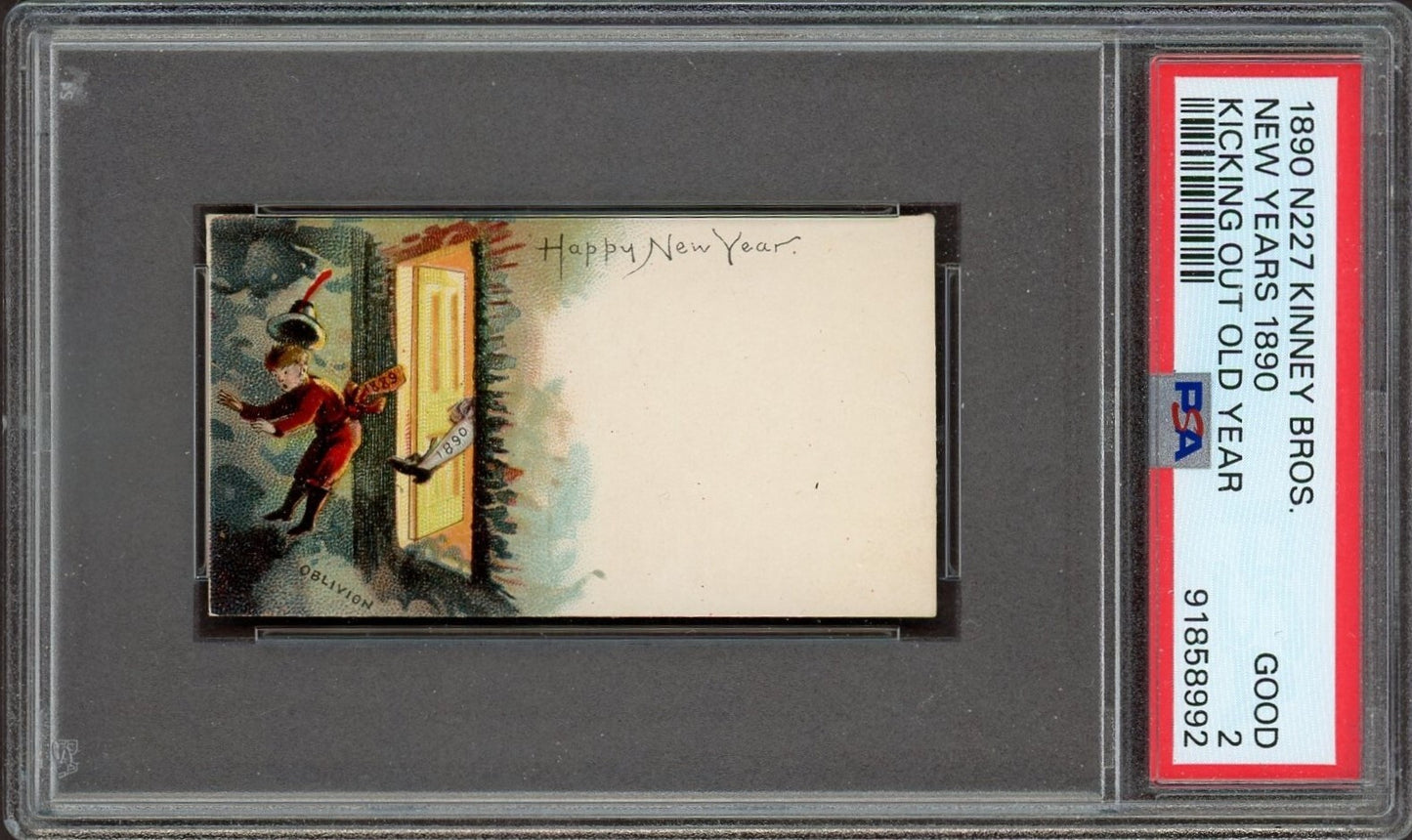 N227 Kinney "New Years 1890" Scarce Type Card: Kicking Out Old Year (PSA 2 GD)0
