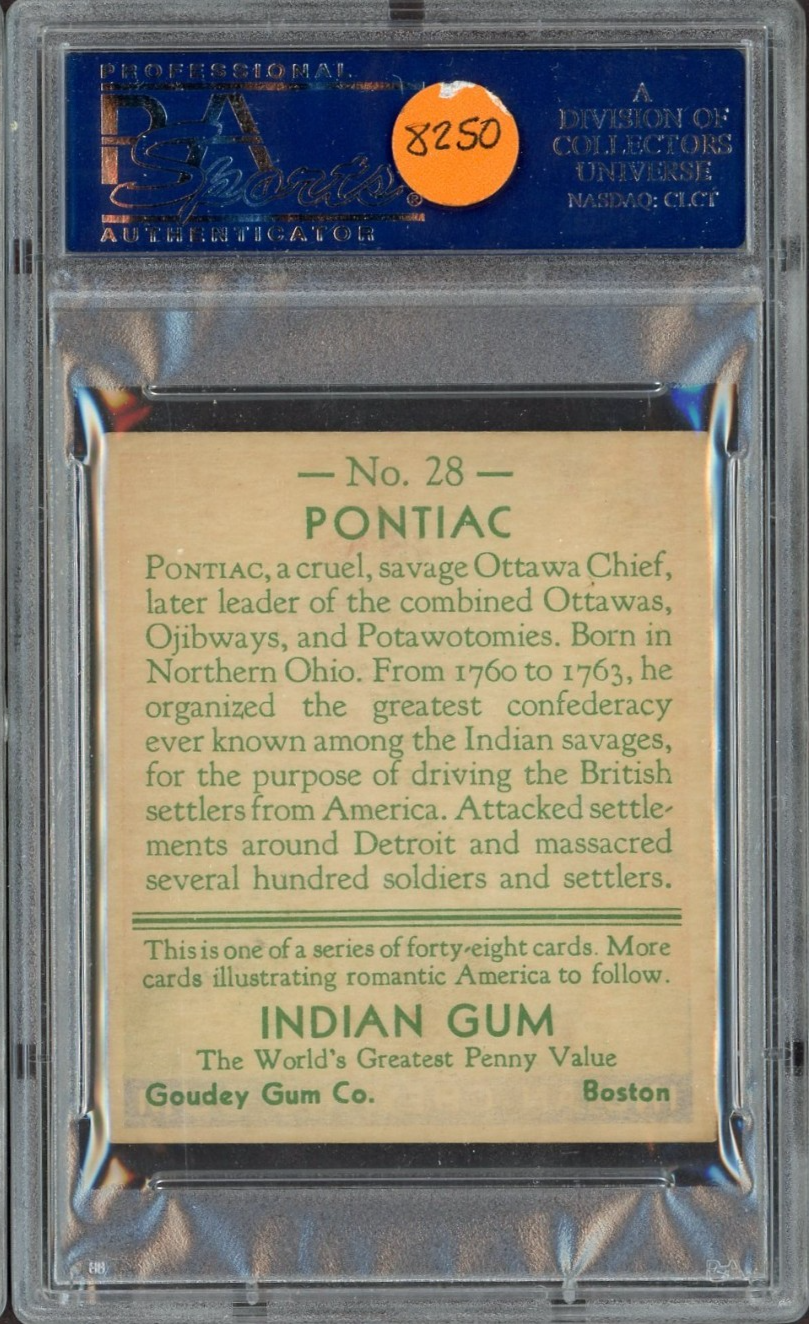 1933 Goudey Indian Gum (Series of 48 BLUE) #28 Pontiac (PSA 6 EX/MT)1