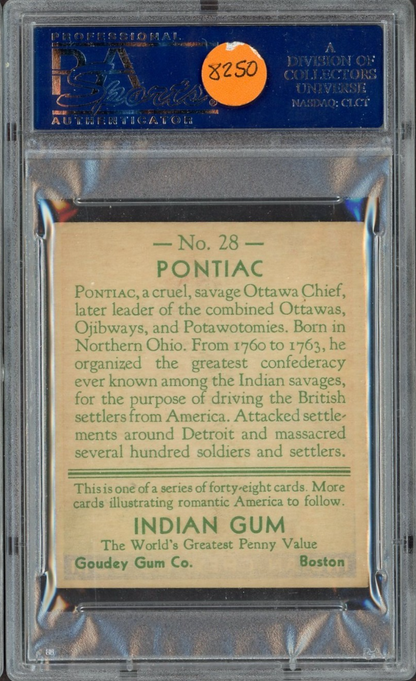 1933 Goudey Indian Gum (Series of 48 BLUE) #28 Pontiac (PSA 6 EX/MT)1