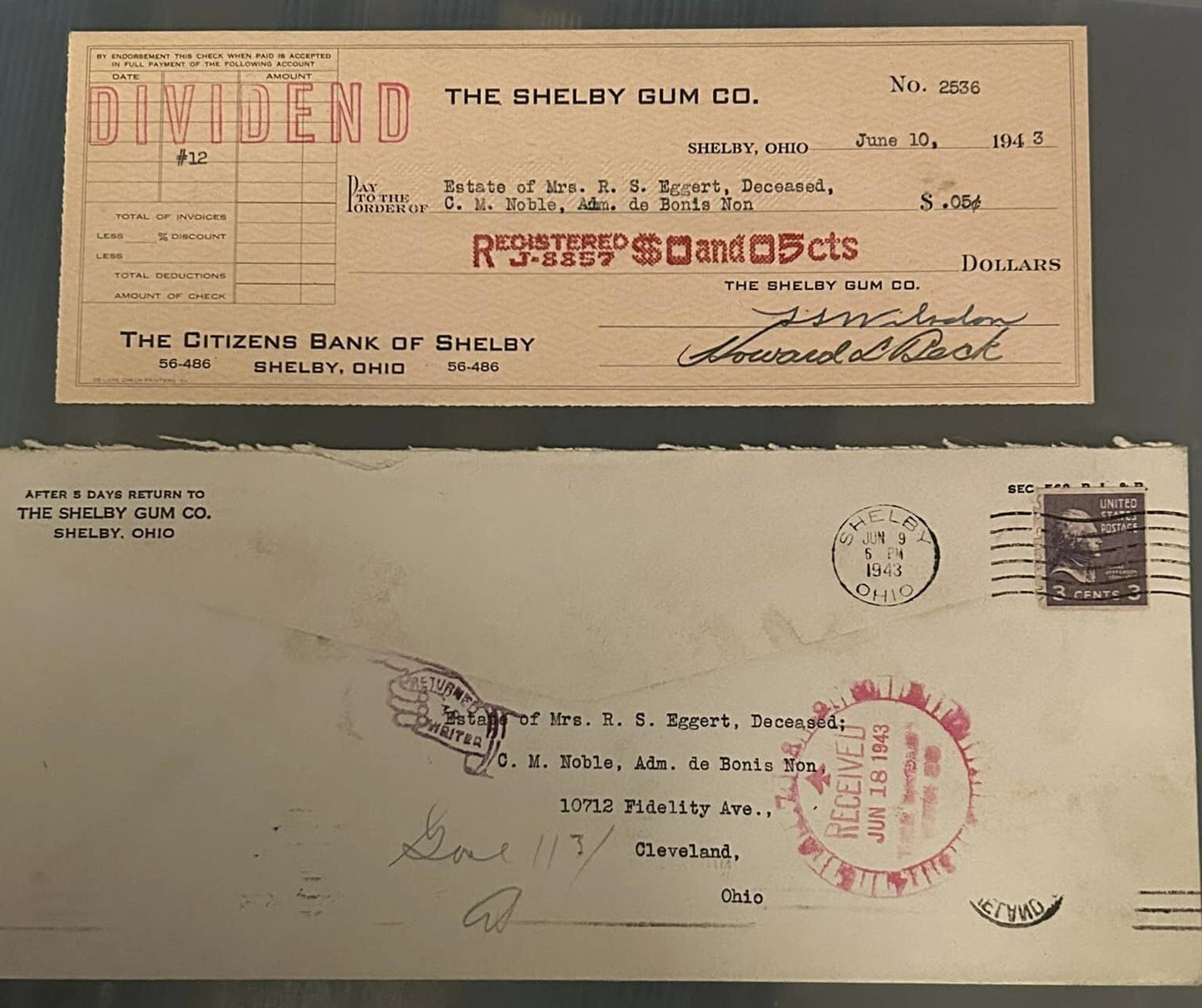 Shelby Gum Company 1924 Stock Certificate, Letterhead, Checks2
