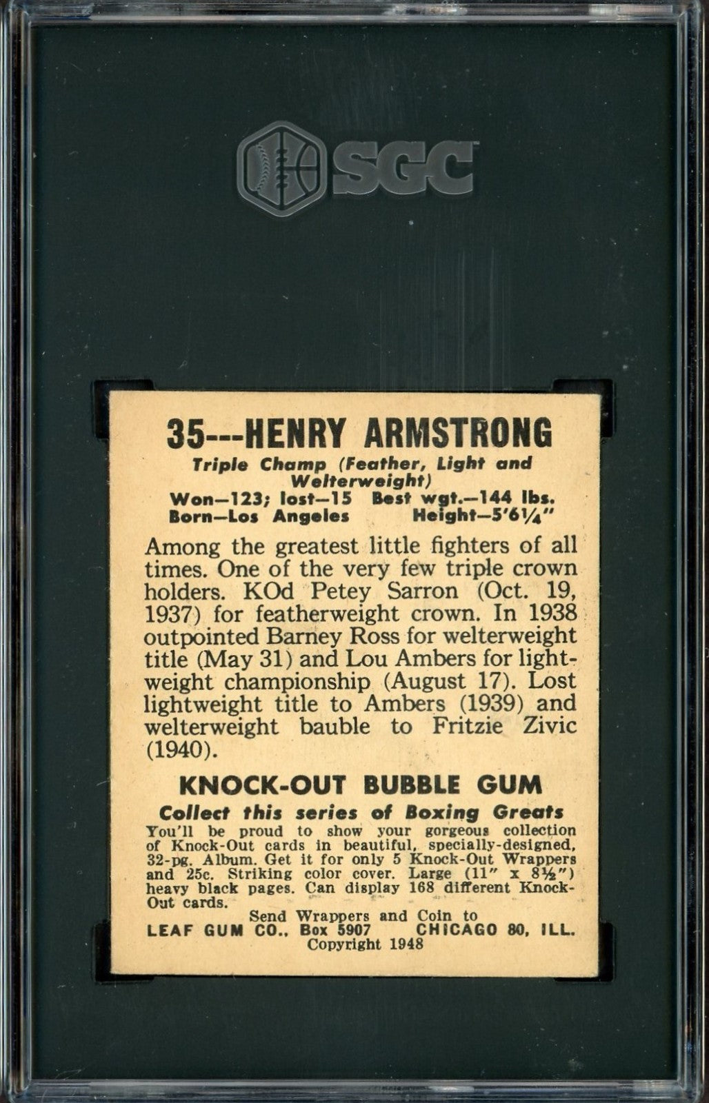 1948 Leaf Knock Out Bubble Gum Boxing #35 (SGC 5 EX) Henry Armstrong1