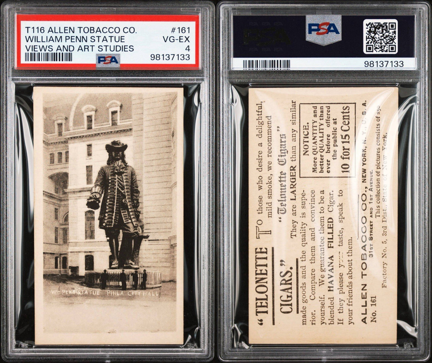 1903 T116 Allen Tobacco Telonette Art Studies #161 WILLIAM PENN (PSA 4 VG/EX)2
