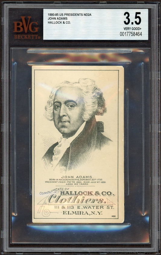 1880 HD2a U.S. Presidents JOHN ADAMS (BVG 3.5 VG+) Hallock & Co. Clothiers NY0