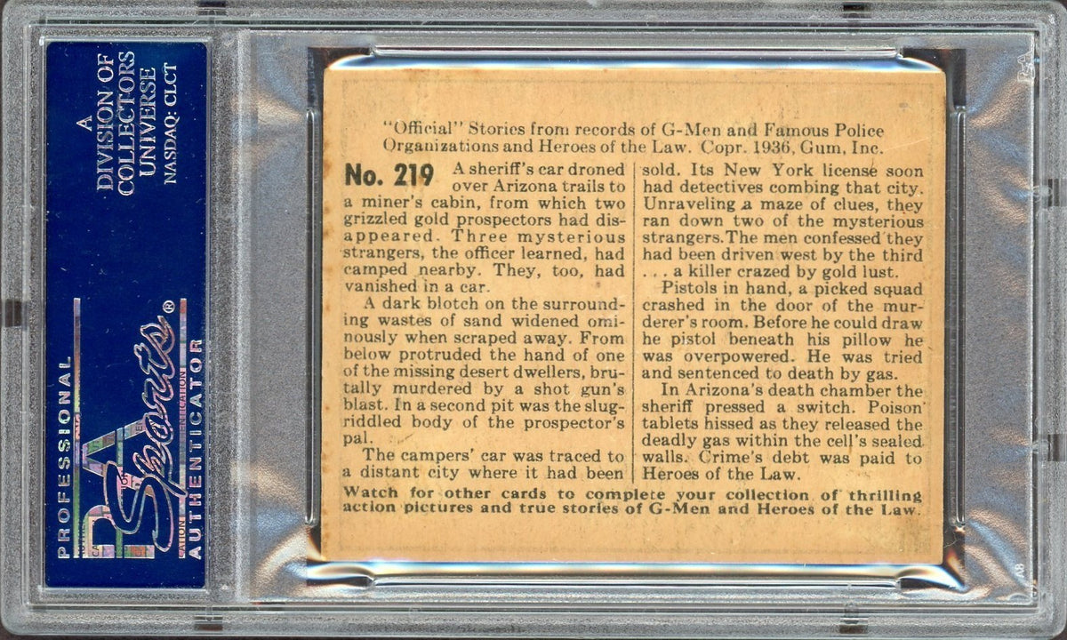 1936 Gum G-Men & Heroes of the Law Gum #219 Bloodstained Desert Gold (PSA 5 EX)1