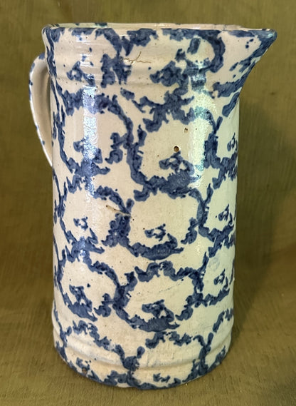 Antique Blue & White Stoneware Strong Example: CHAINLINK Spongeware Pitcher1