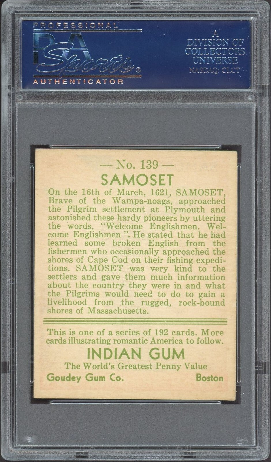 1933 Goudey Indian Gum (Series of 192) #139 Samoset (PSA 6 EX/MT)1