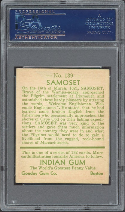 1933 Goudey Indian Gum (Series of 192) #139 Samoset (PSA 6 EX/MT)1