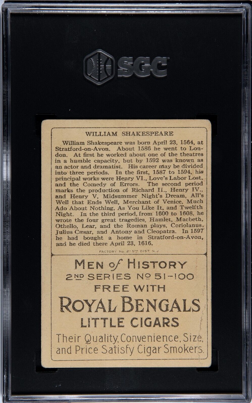 1911 T68 Royal Bengals "Men of History" William Shakespeare (SGC 3 VG)