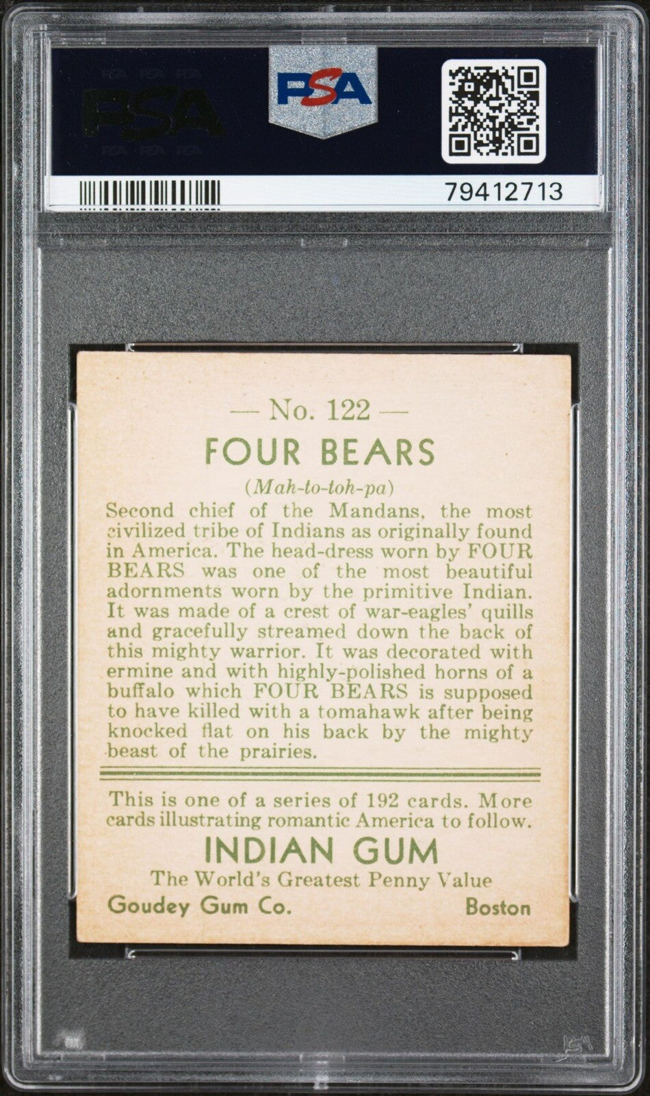 1933 Goudey Indian Gum (Series of 192) #122 Four Bears (PSA 6 EX/MT)1