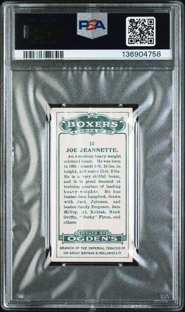 1915 Ogden's Ltd. BOXERS Cigarette Card #15 (PSA 6 EX/MT) Joe Jeannette1