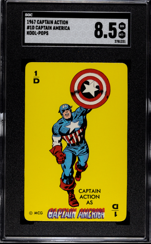 1967 Kool-Pops Captain Action Card Game CAPTAIN AMERICA #1D (SGC 8.5) MARVEL