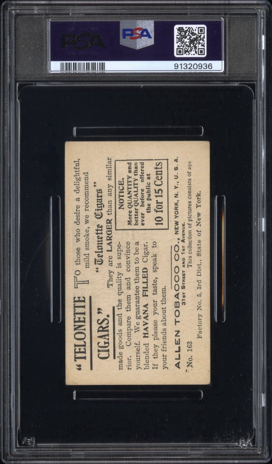 1903 T116 Allen Tobacco Telonette Cigars #163 LIBERTY BELL (PSA 3.5 VG+) 1/11