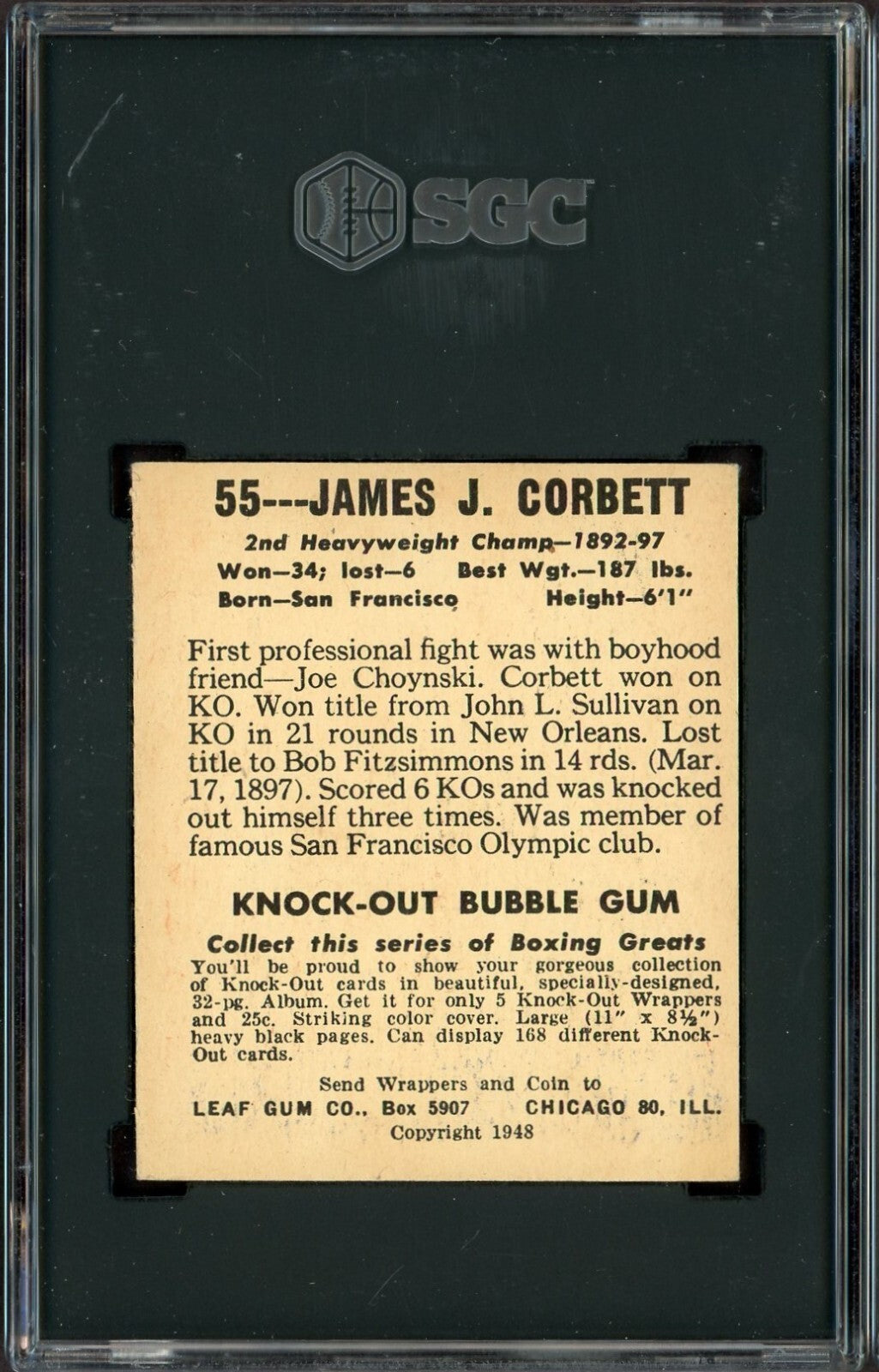 1948 Leaf KnockOut Bubble Gum Boxing #55 (SGC 5 EX) James J. Corbett1