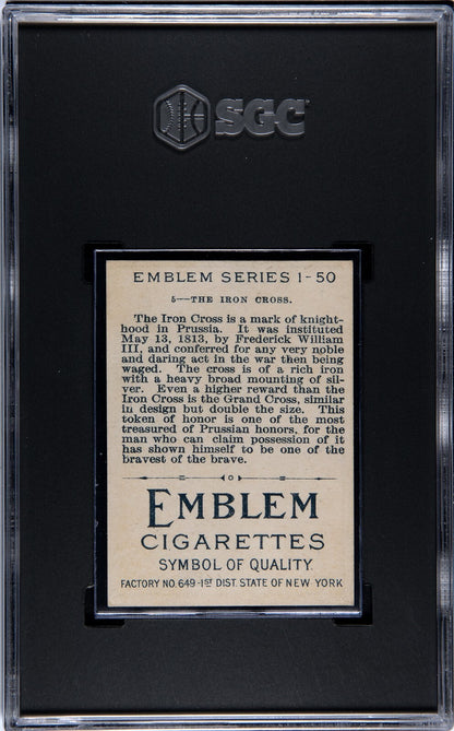 1911 T56 Emblem Cigarettes "Emblem Series" #5 The Iron Cross (SGC 5 EX) Prussia1