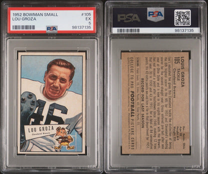 1952 Bowman Small Football #105 Lou Groza Browns HOF Ohio St (PSA 5 EX)2