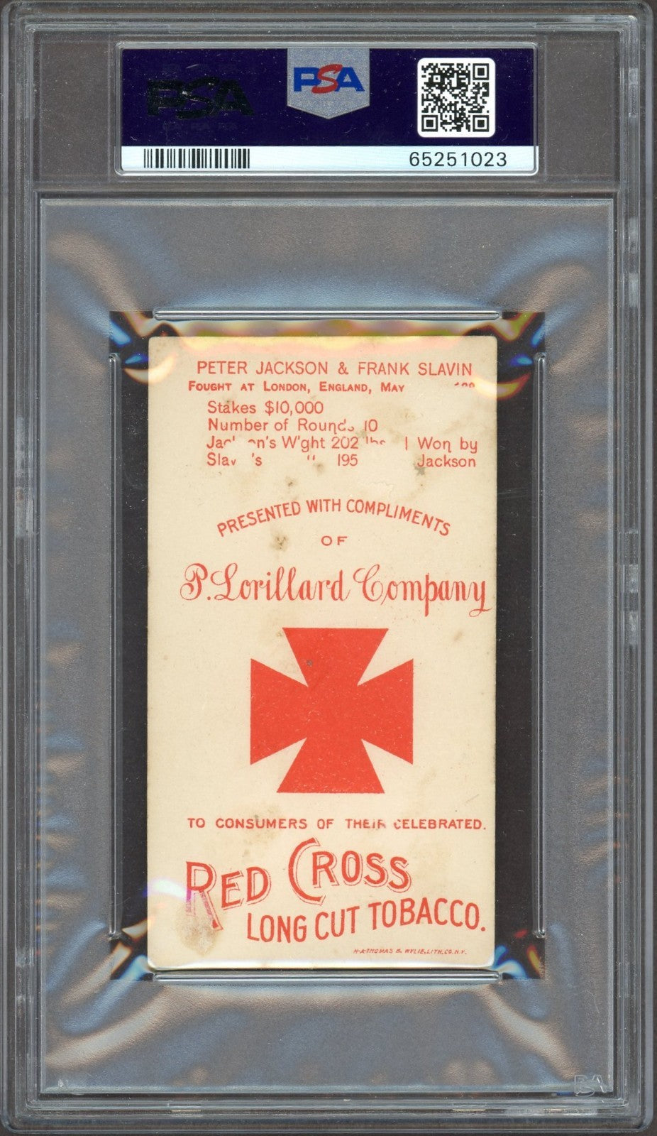1893 N266 Boxing Positions Red Cross (PSA 1 PR) Peter Jackson (HOF) Frank Slavin1