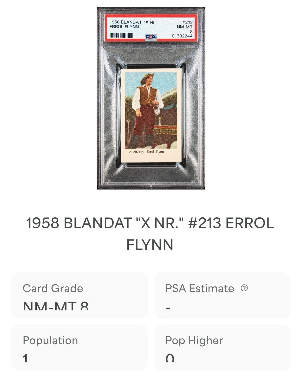 1958 Blandat "X Nr." #284 Errol Flynn as Robin Hood (PSA 8 NM/MT) Pop 1 Highest3
