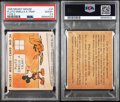 1935 R89 Mickey Mouse Gum Card #34 Pluto Smells a Tramp (PSA 2.5 Good+) Type II