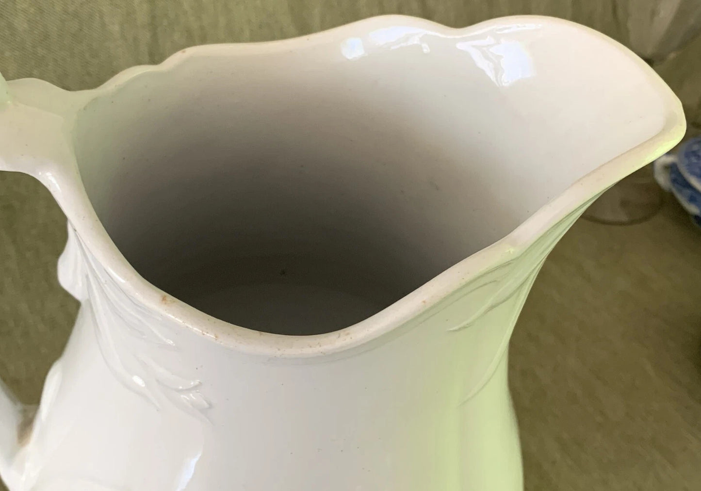 1860's W. Baker & Co. W.B. & Co. Fenton Pearl White Ironstone PITCHER (9")3