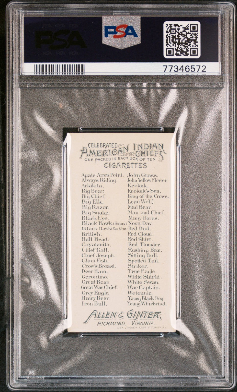 1888 N2 Allen & Ginter American Indian Chiefs (PSA 6 EX/MT) Big Snake1