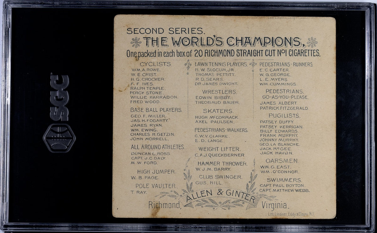 Set of (8) 1888 N43 Allen & Ginter World Champions CYCLISTS (SGC GRADED) 4.62510