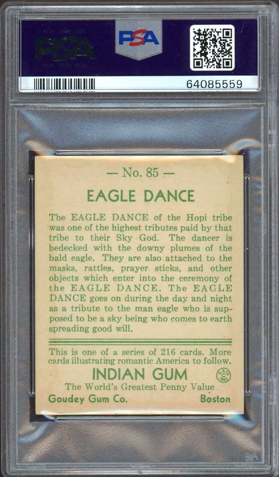 1933 Goudey Indian Gum (Series of 216) #85 Eagle Dance (PSA 5 EX)