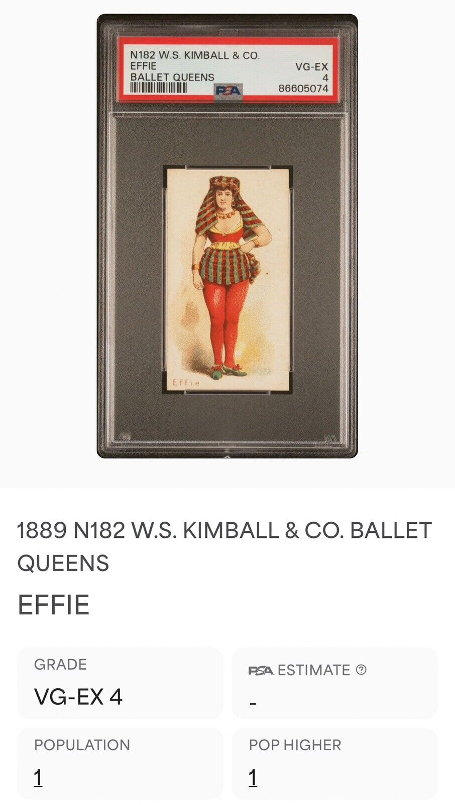 1889 W.S. Kimball & Co N182 BALLET QUEENS Efie (PSA 4 VG/EX)