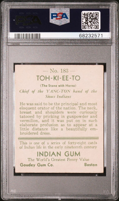1933 Goudey INDIAN GUM (Series of 48) #183 Toh-Ki-Ee-To (PSA 5 EX)