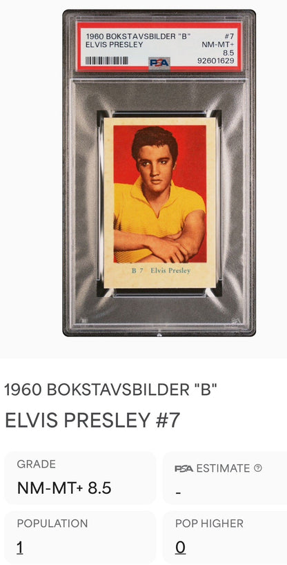 1960 Bokstavsbilder "B" Elvis Presley Card #7 (PSA 8.5 NM MT+) Pop 11