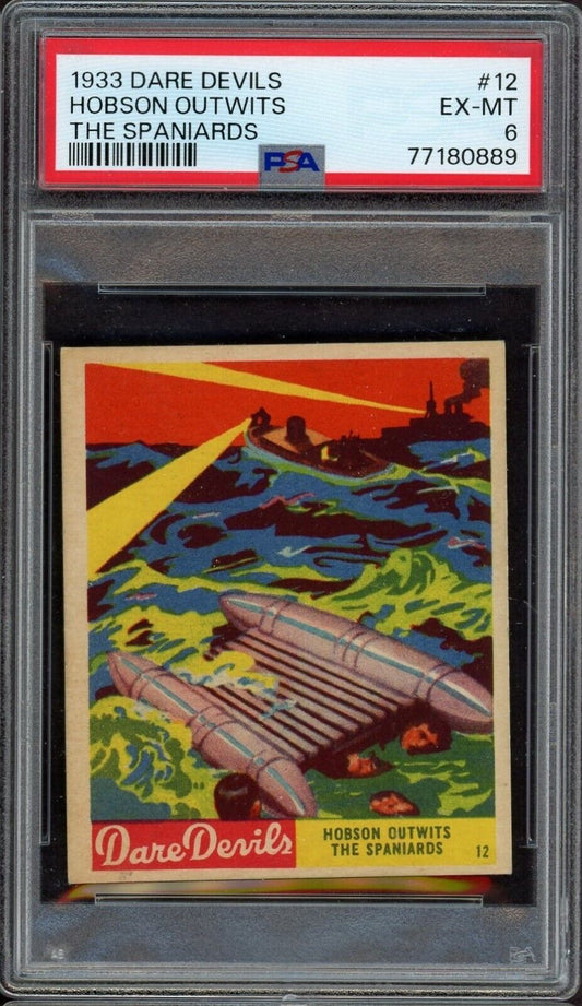 1933 R39 N. Chicle Dare Devils #12 Hobson Outwits The Spaniards (PSA 6 EX/MT)